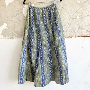 Y2K Boho Maxi Skirt Floral Green Blue 100% Cotton Flowy Bohemian Summer Womens 6